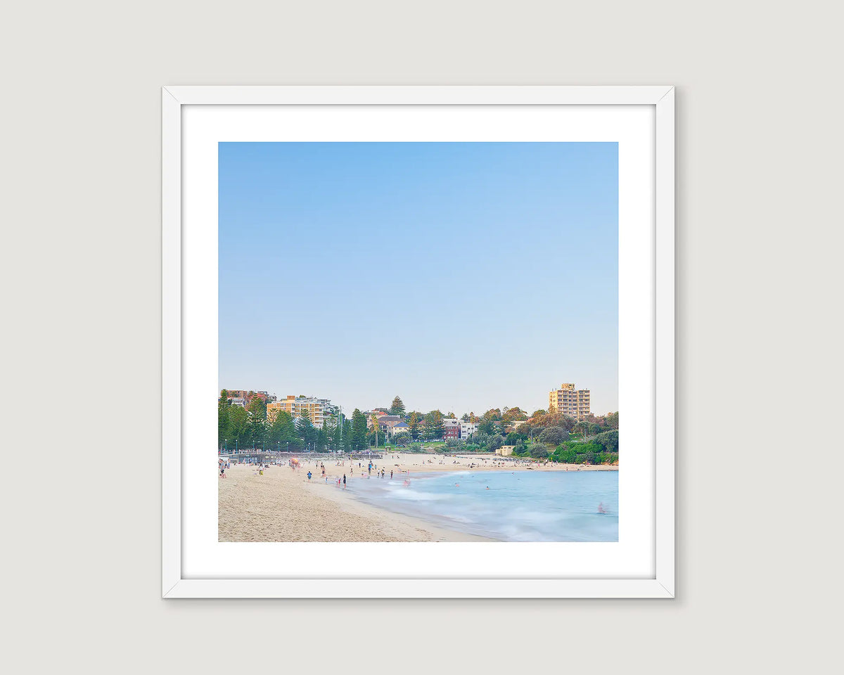 Framed artwork of a coastal scene at Coogee Beach. 