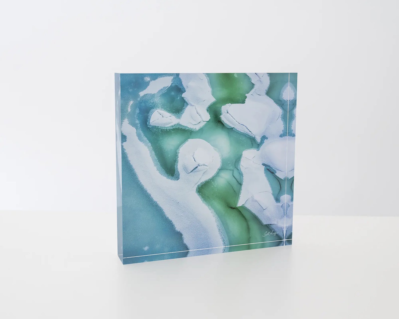 Cracked. Abstract acrylic block of snow and ice on Snowy River, Kosciuszko National Park.