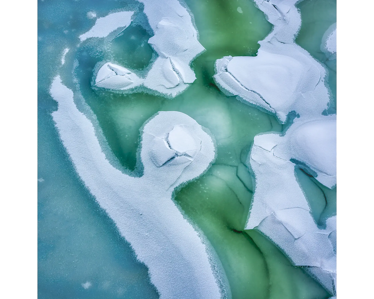 Cracked - snow and ice, Snowy River, Kosciuszko National Park.