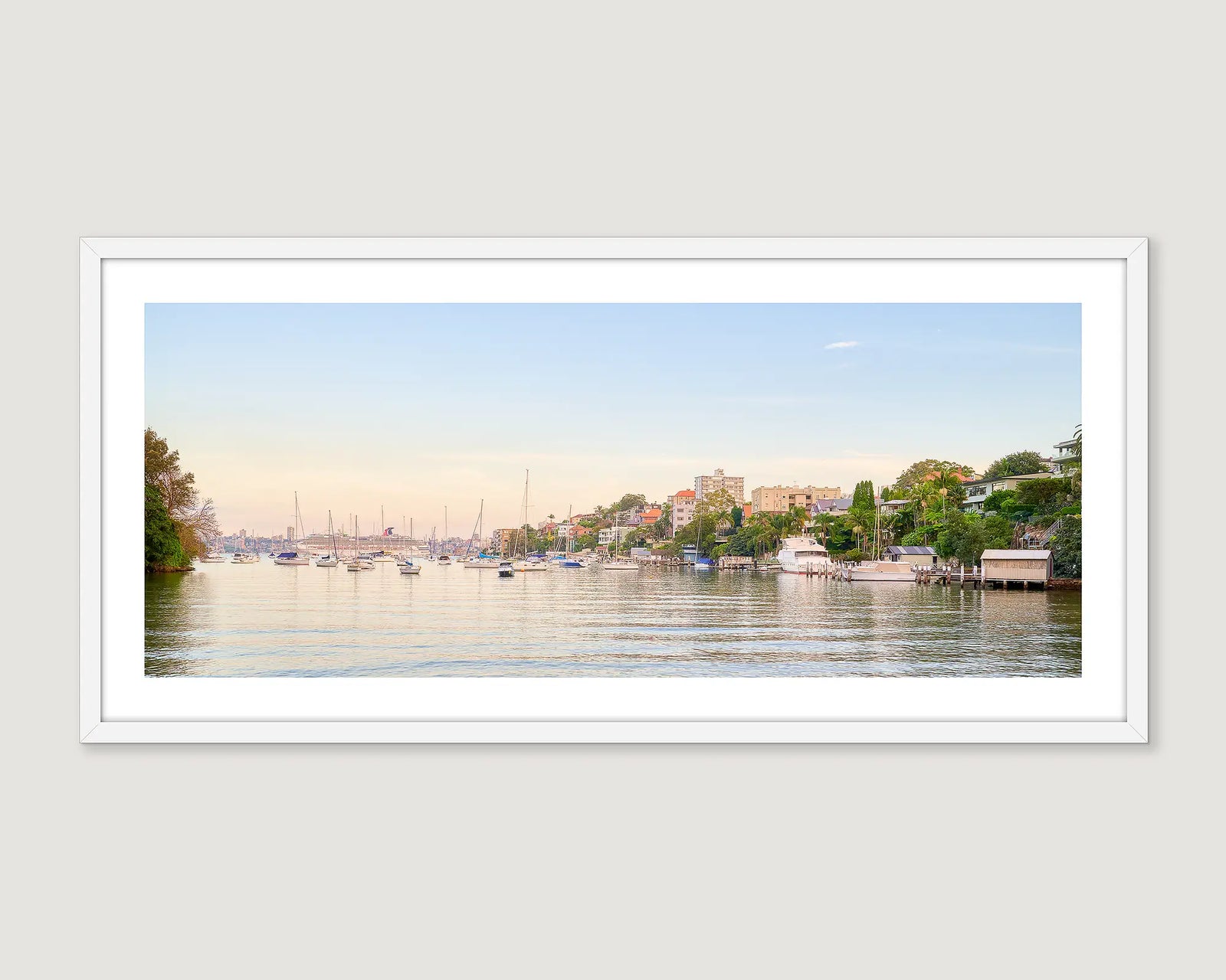 Framed photograph of boats at Shell Cove beach, Cremorne, Sydney. 