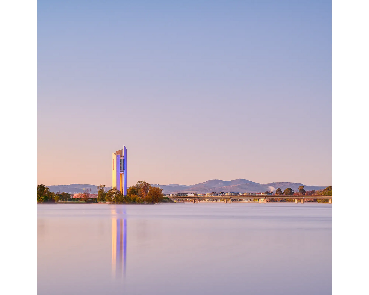 Purple light on the National Carillon, Canberra, ACT. 