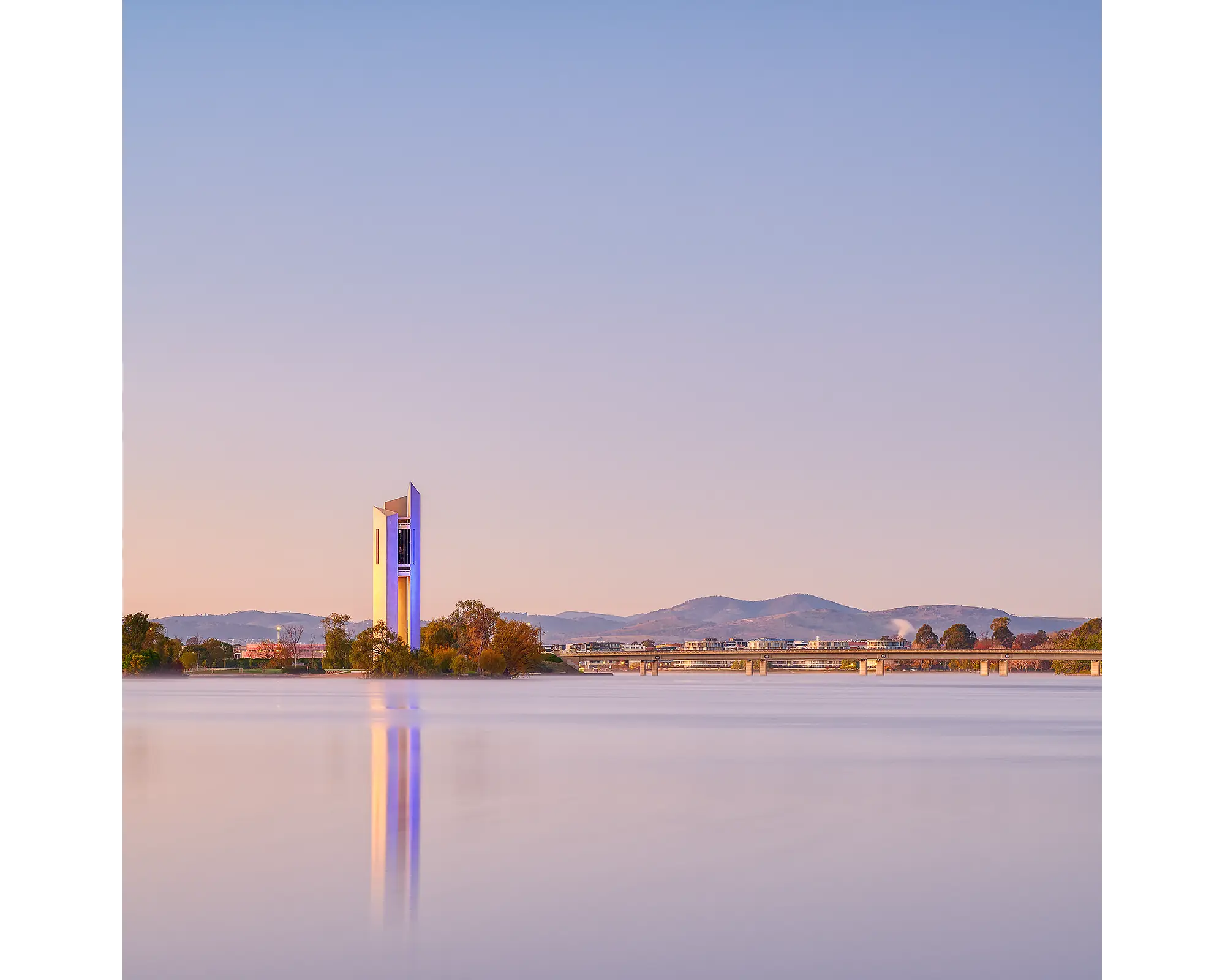 Purple light on National Carillon, Canberra.