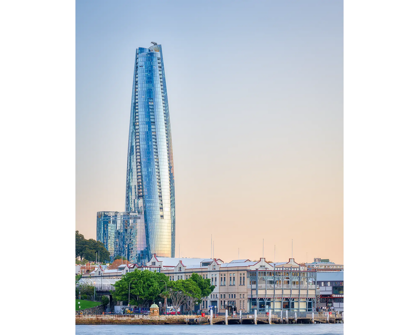 Crown Towers, Barangaroo, Sydney, at sunset.