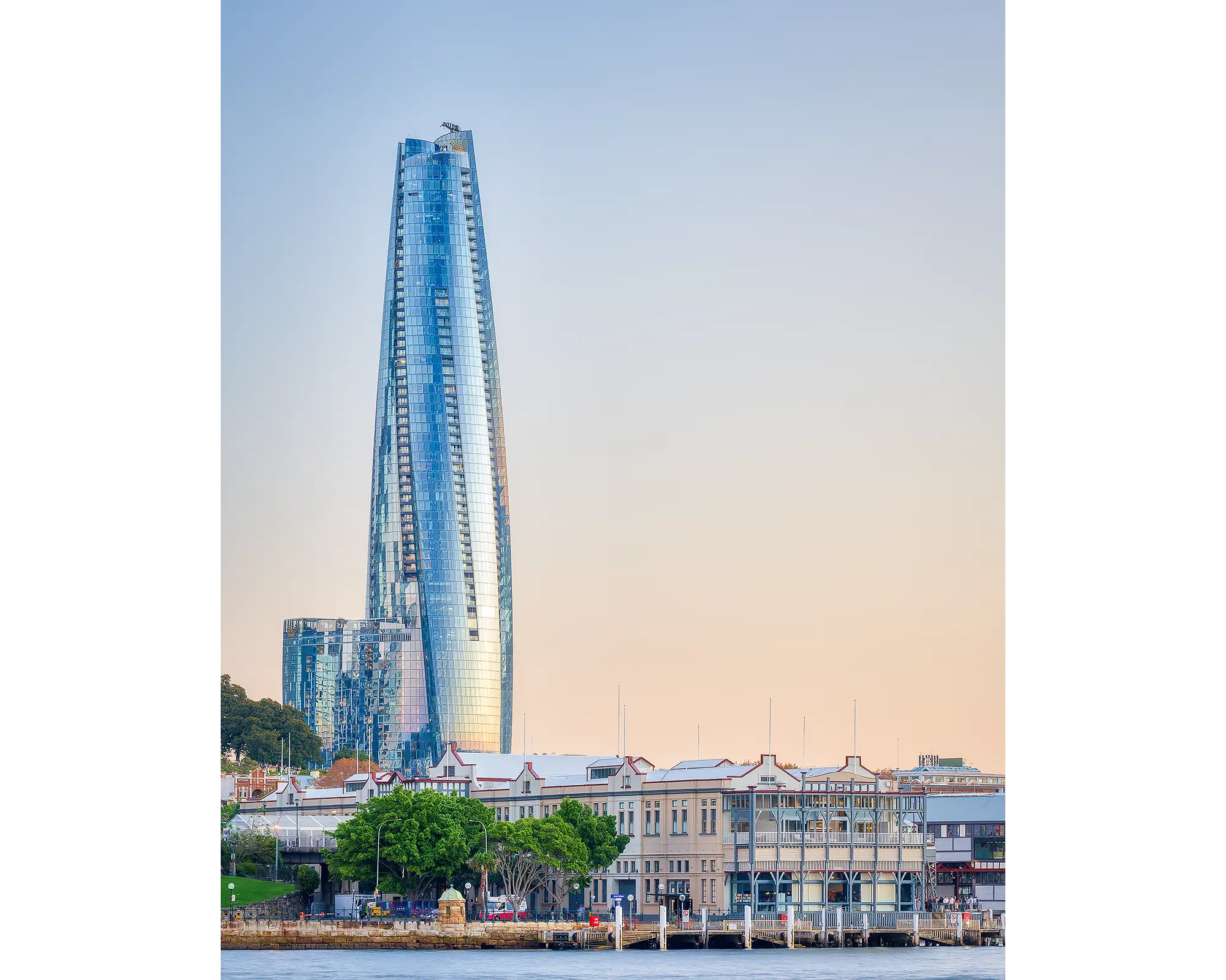 Crown Towers, Barangaroo, Sydney, at sunset.