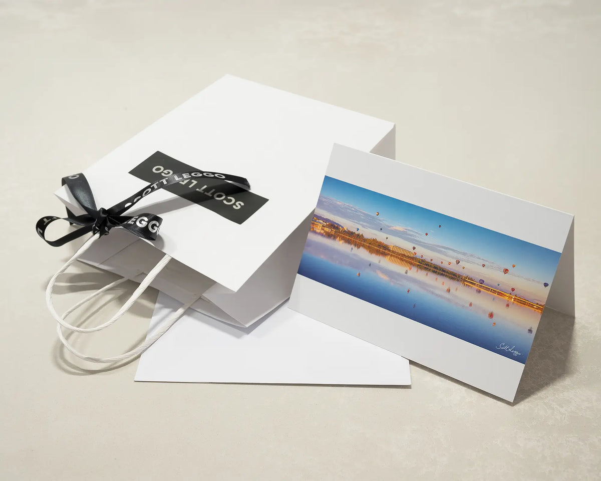 Dawn Drifters greeting card with Scott Leggo gift bag.