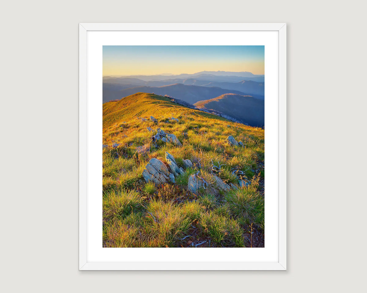 Photographic wall art print of a sunset in summer on the Bonnacord track.