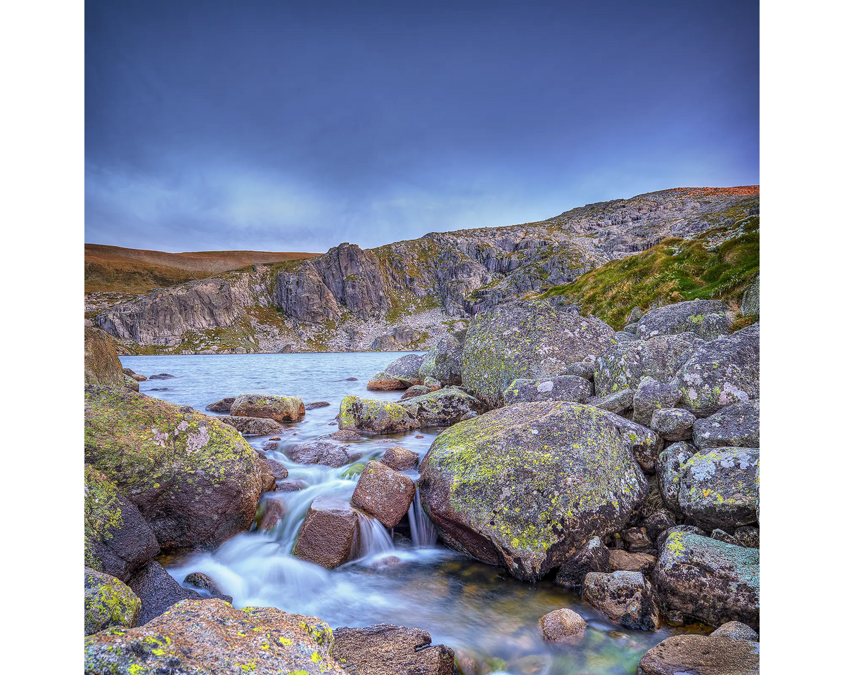 Water flowing out of Blue Lake, Kosciuszko National Park, NSW. 