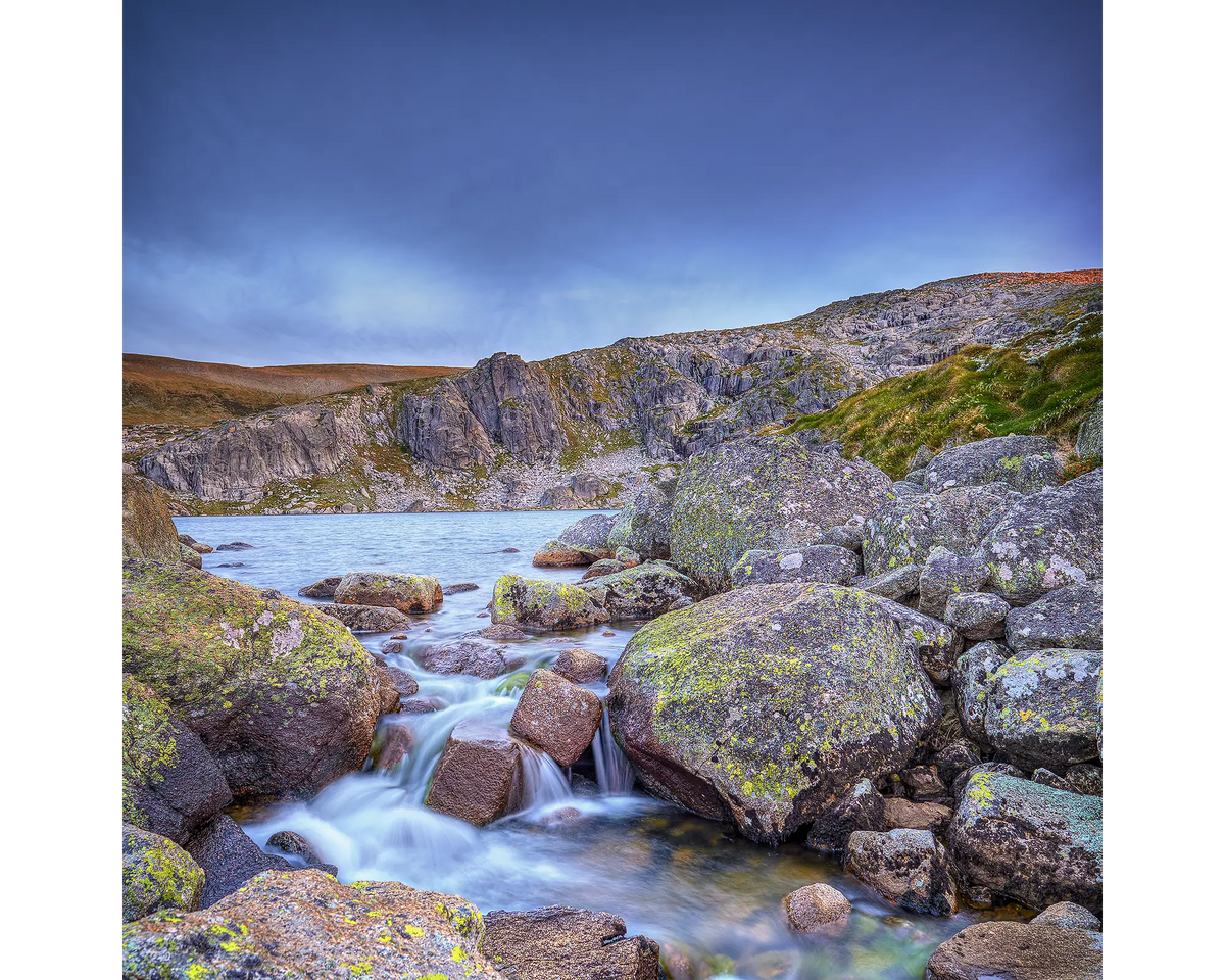 Deep Blue. Water flowing out of Blue Lake, Kosciuszko National Park.