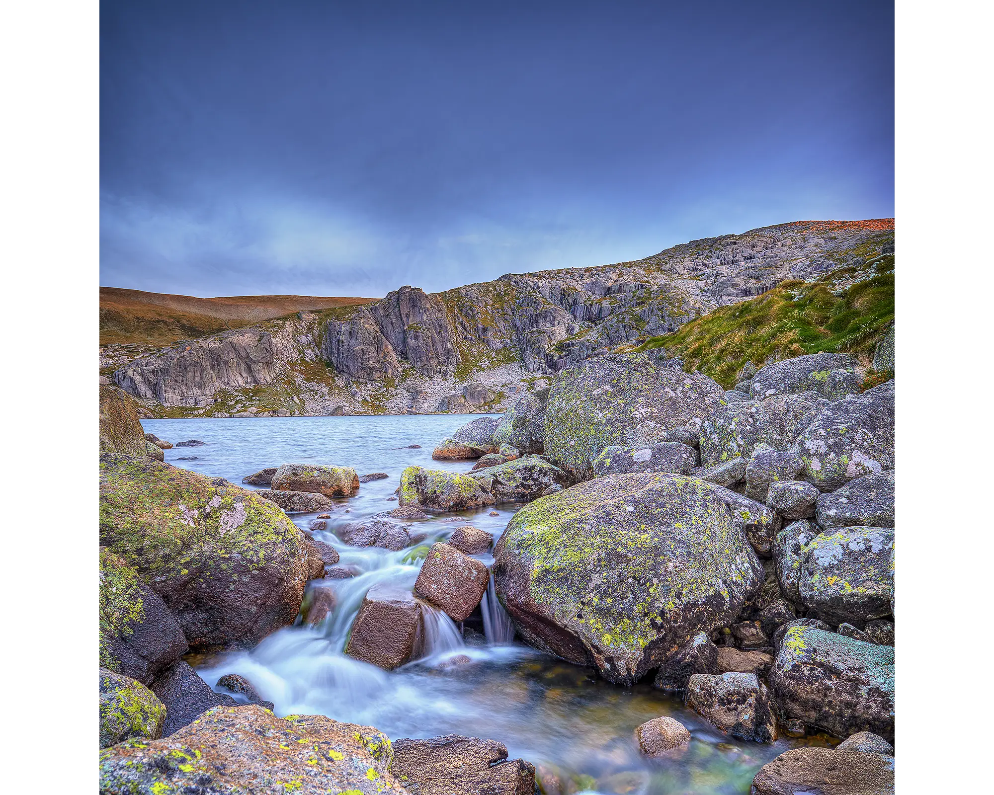 Deep Blue. Water flowing out of Blue Lake, Kosciuszko National Park.