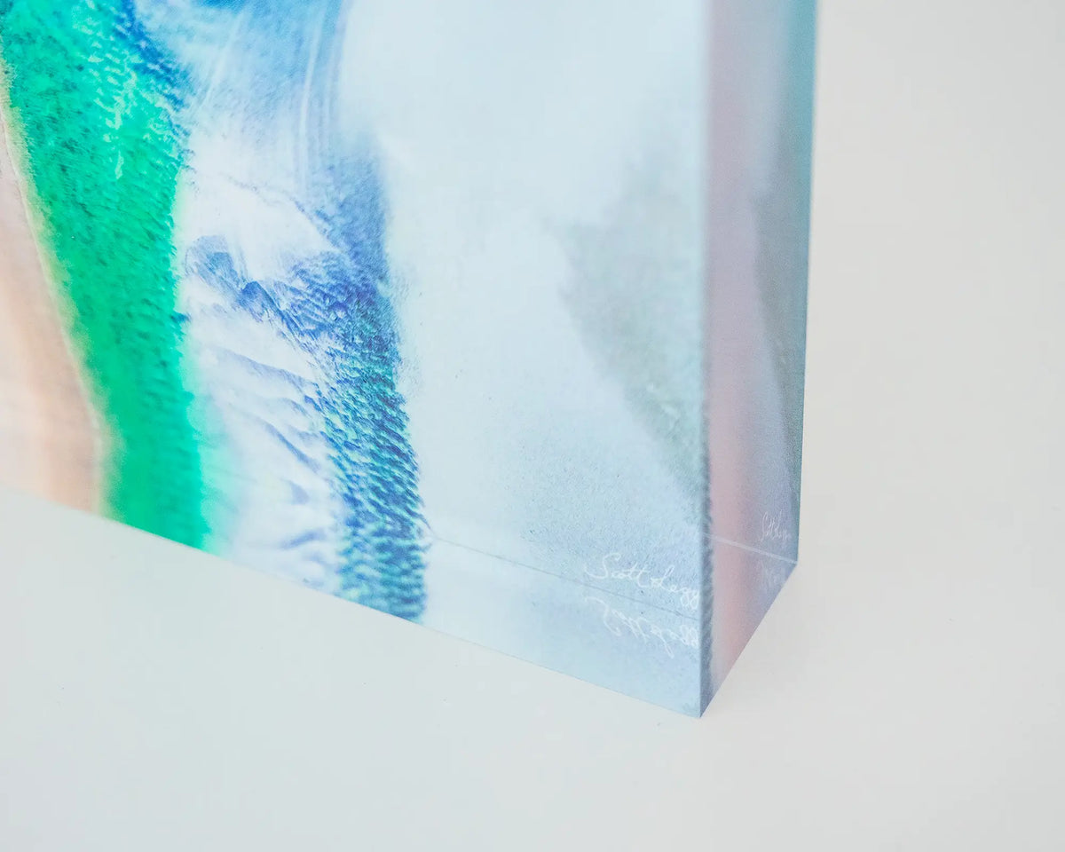 Displacement. Acrylic block aerial artwork of the Kimberley, corner close-up detail.
