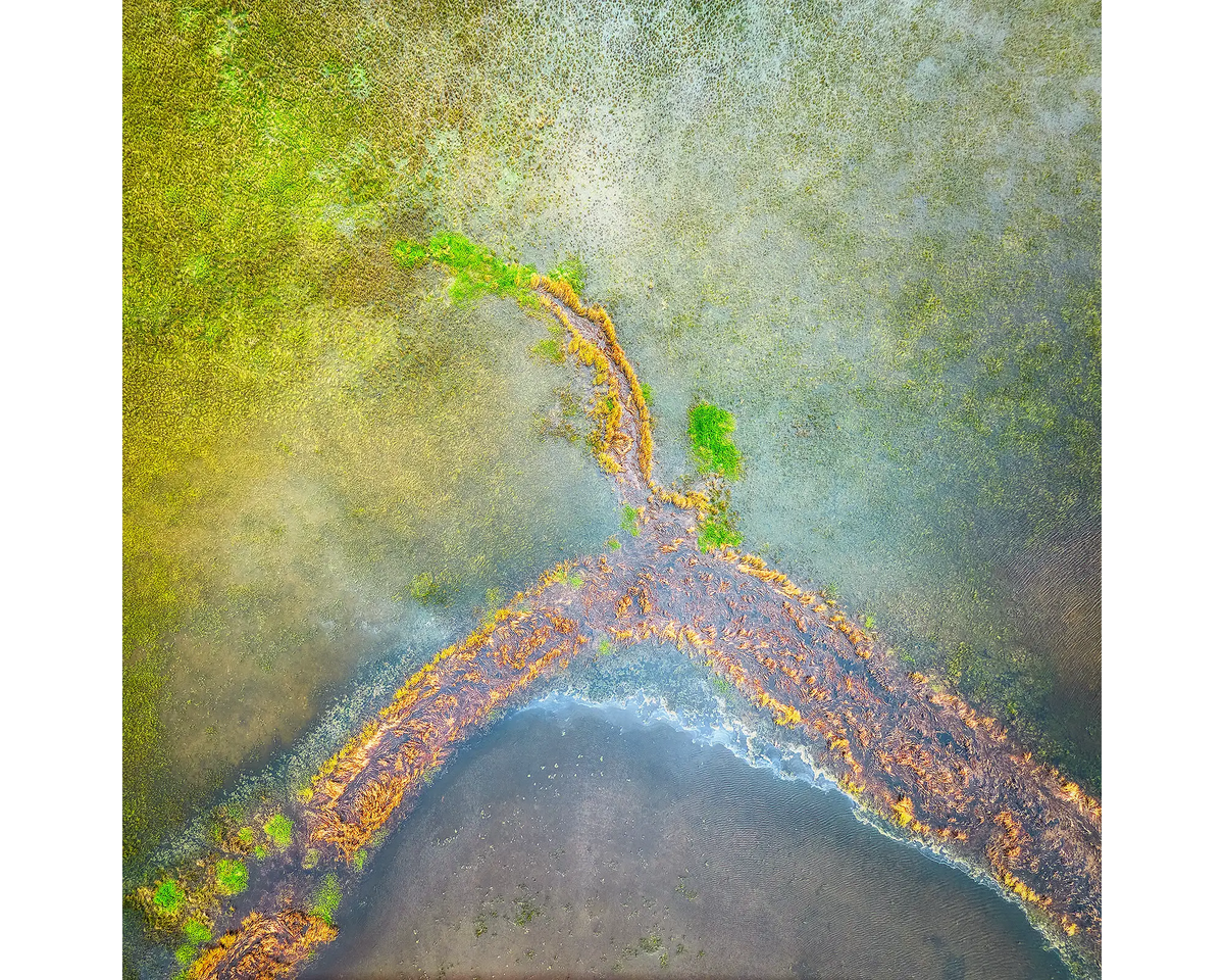 Divergent - Aerial view of Lake George, New South Wales, Australia.