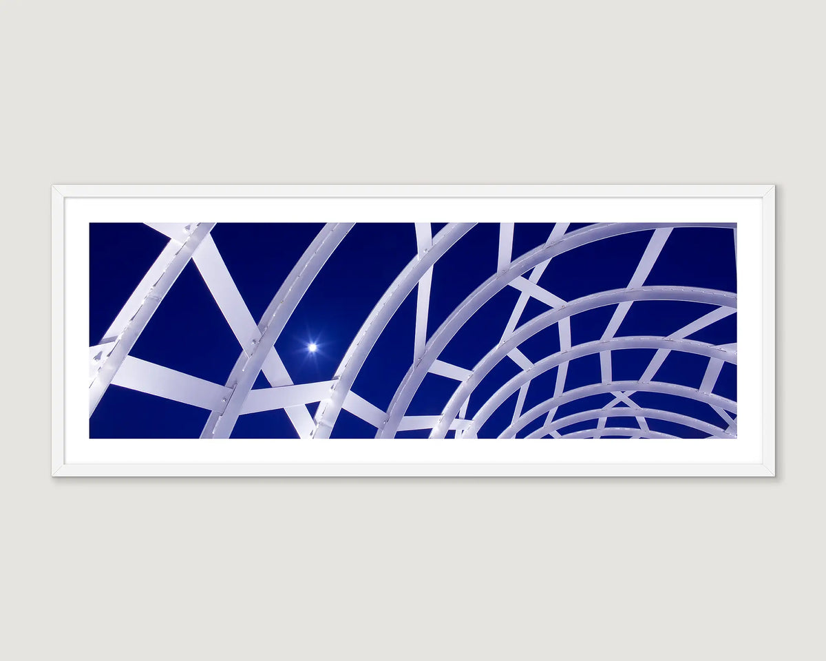 Framed abstract photograph taken at moonrise of the Webb Bridge, Docklands. 