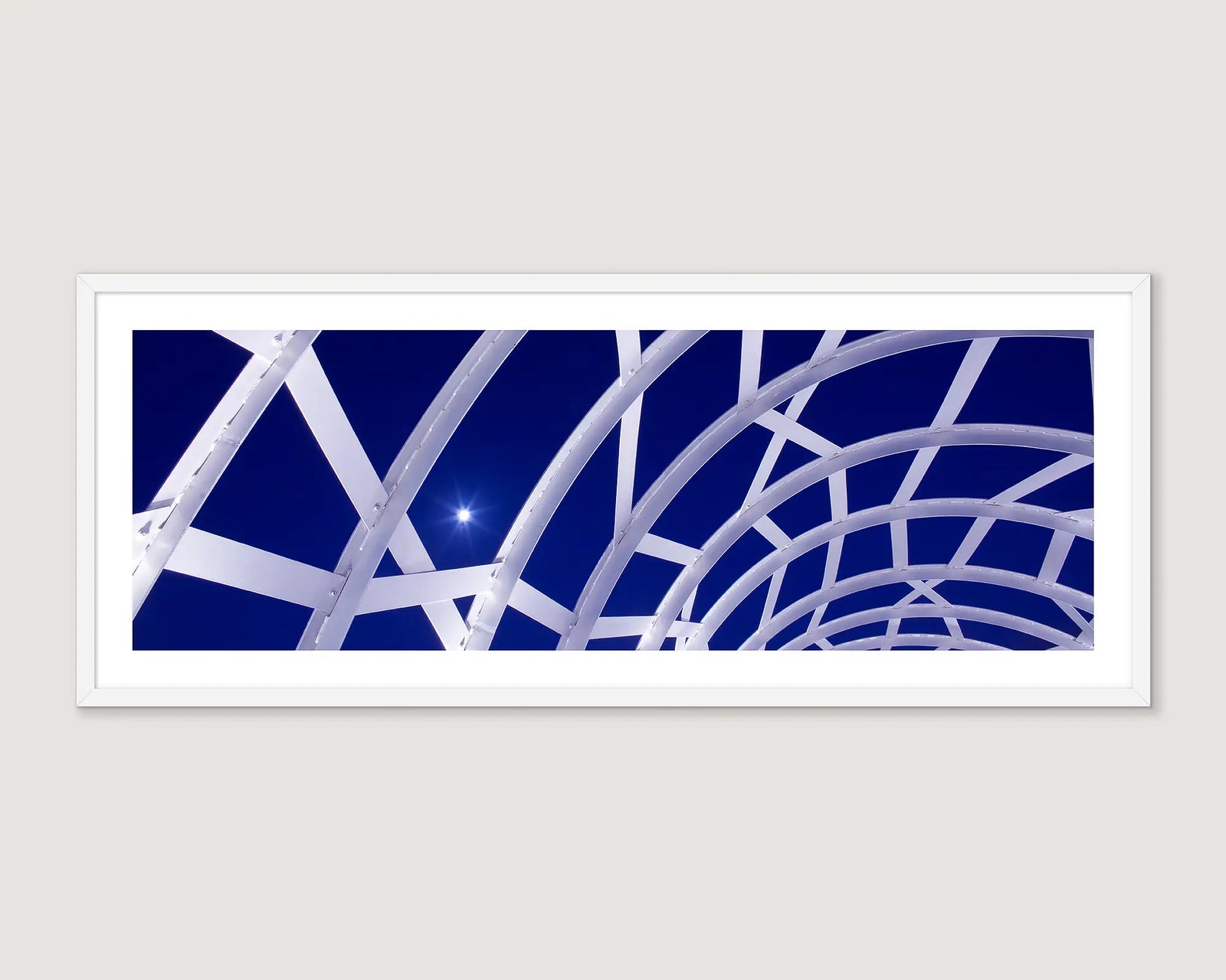 Framed abstract photograph taken at moonrise of the Webb Bridge, Docklands. 