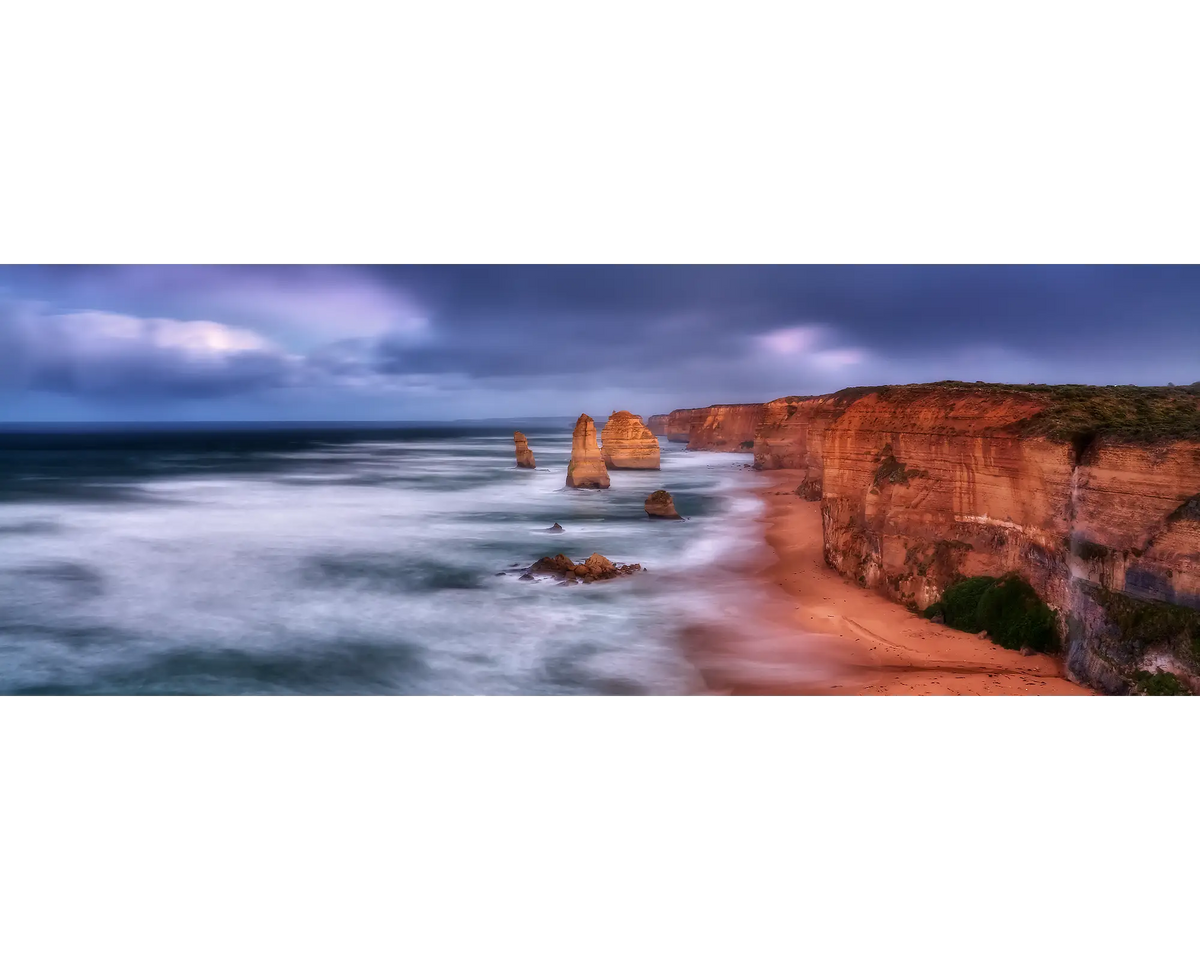 Dramatic stormy skies over the Twelve Apostles, Port Campbell National Park, Victoria. 