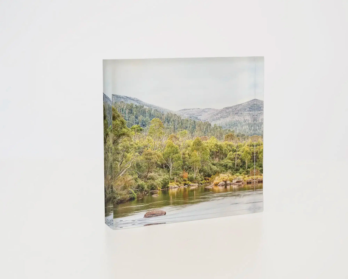 Escape To Nature. Acrylic block Thredbo River, Kosciuszko National Park, New South Wales.
