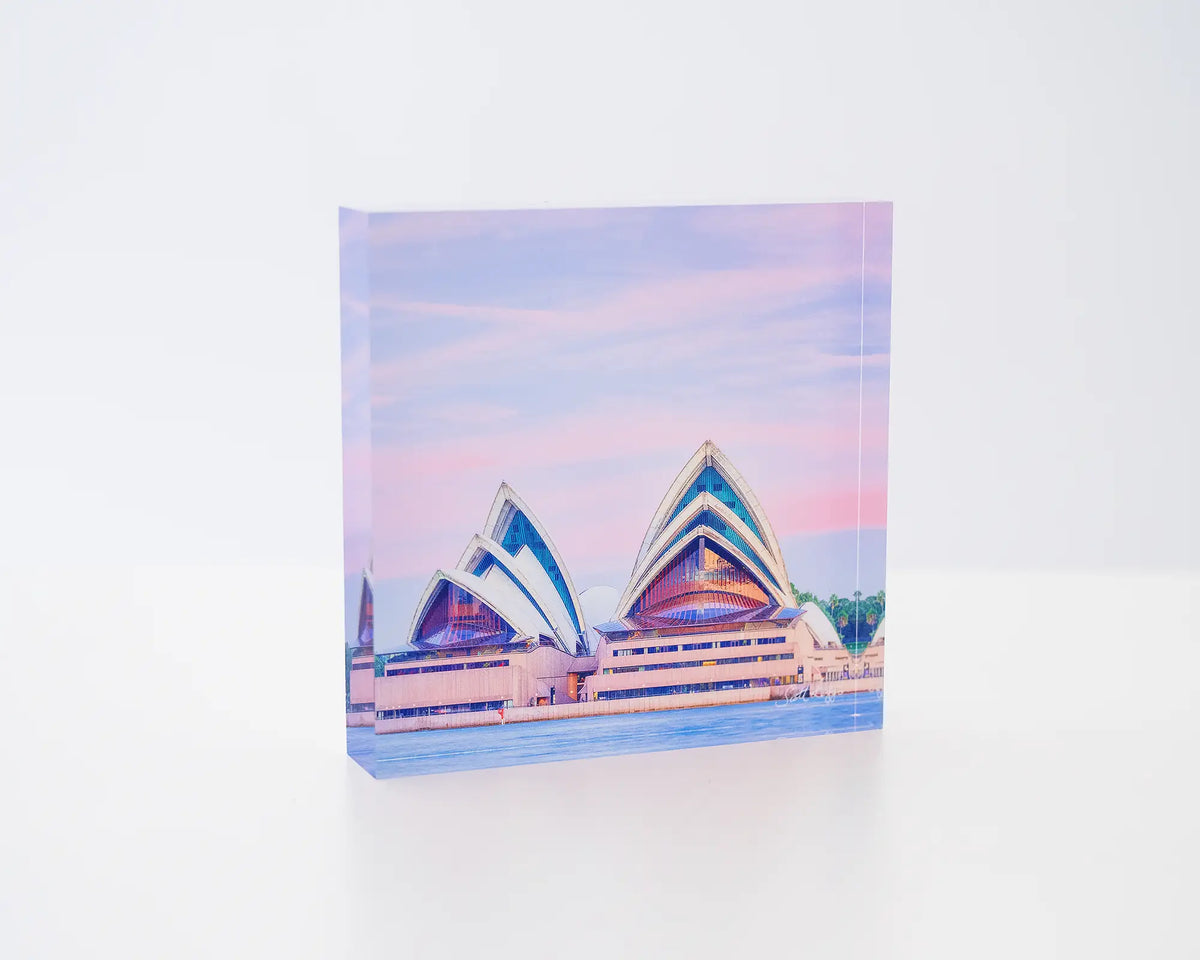 Evening At The Opera. Acrylic block of Sydney Opera House at sunset.