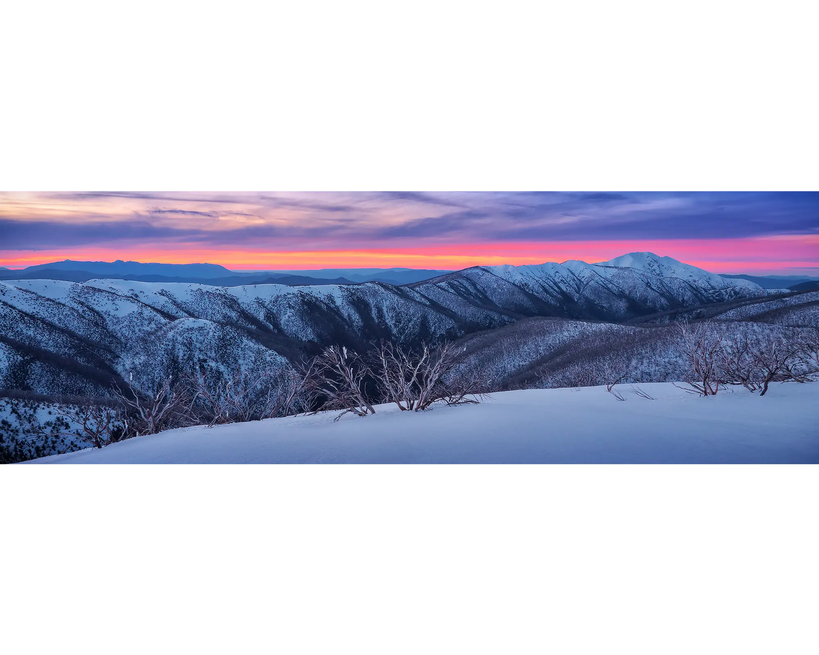 Evening Glory. Winter sunset over the Razorback, Alpine National Park, Victoria, Australia.