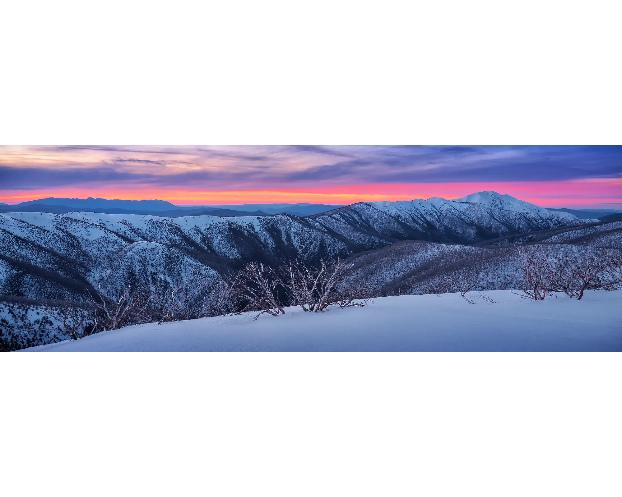 Evening Glory. Winter sunset over the Razorback, Alpine National Park, Victoria, Australia.