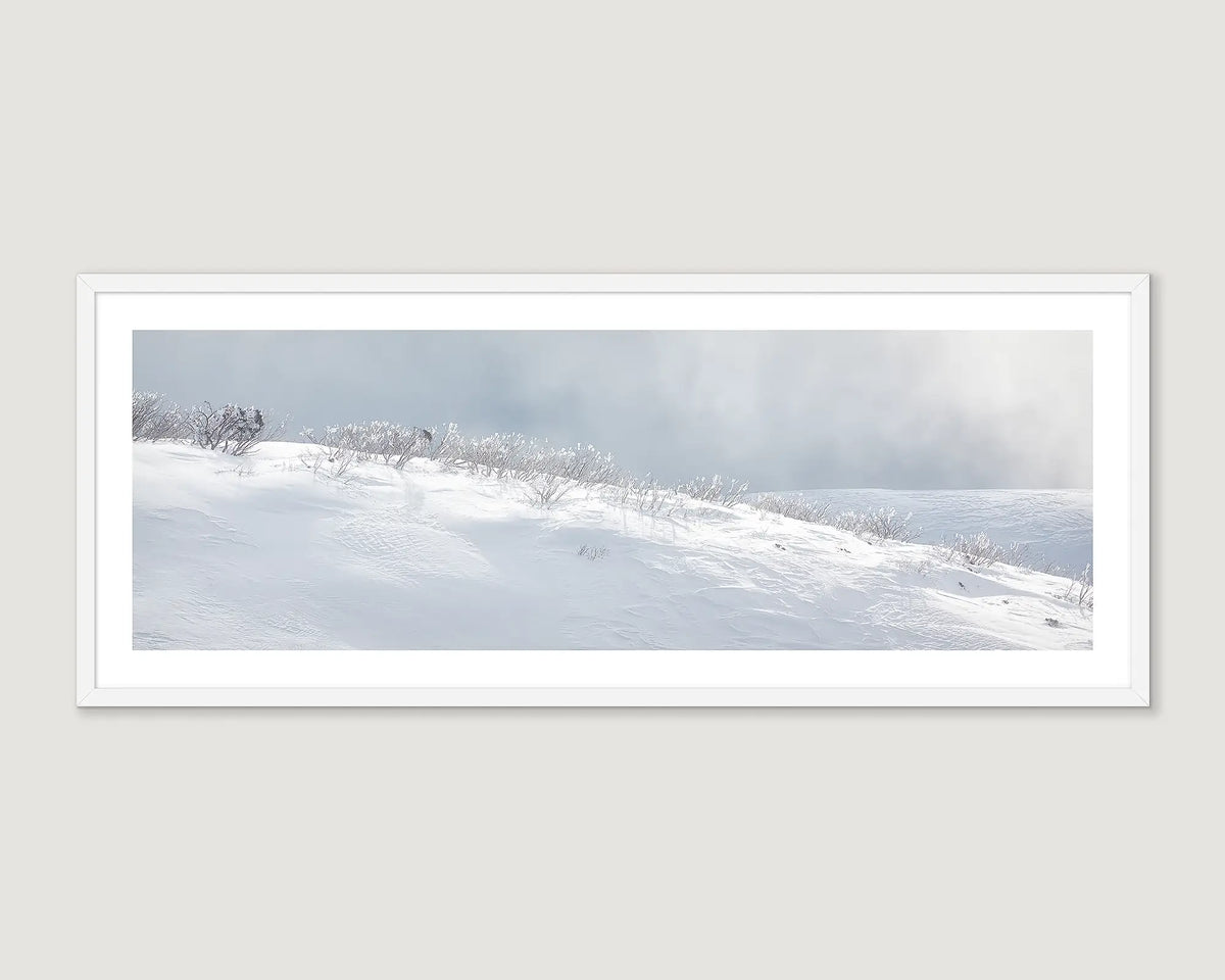 Framed wall art print of snow and cloud high in the Victorian Alps. 