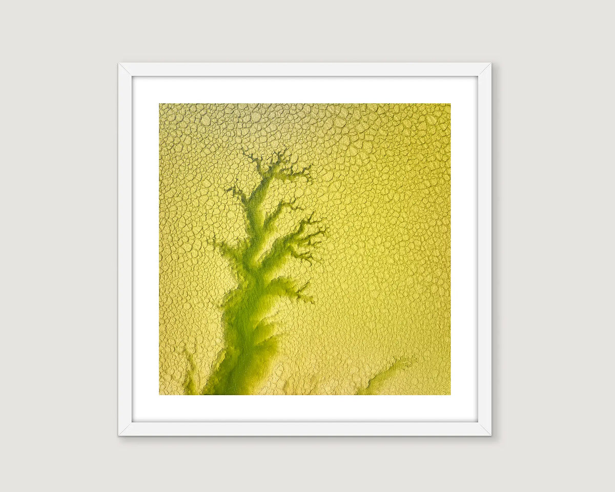 Framed abstract wall art print of a tailings damn filling up with water