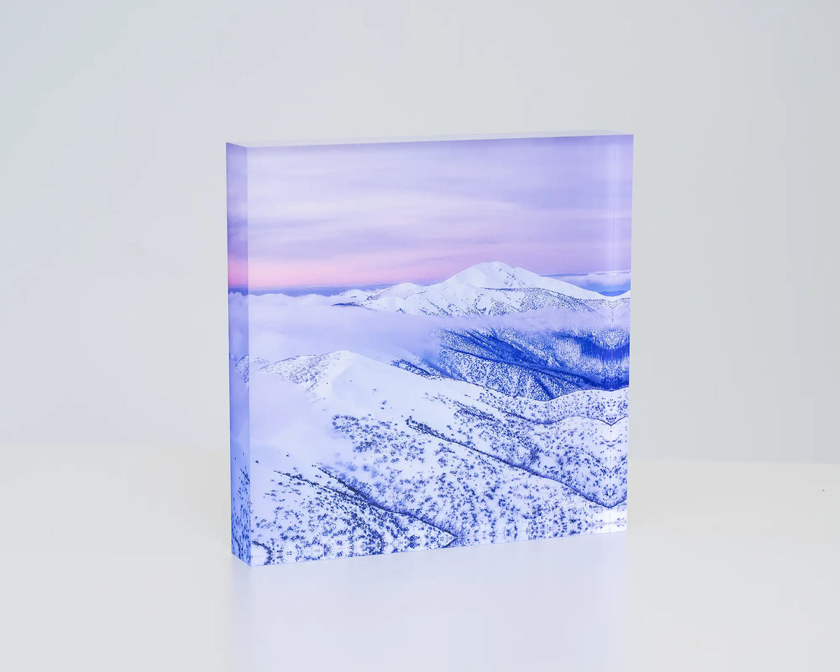 Feathertop Dusk. Acrylic block of Mount Feathertop Naitonal Park,Victoria.