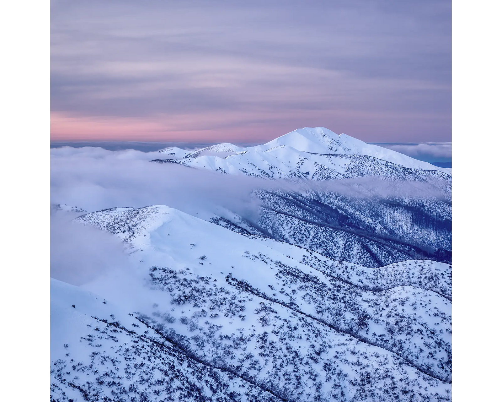 Feathertop Dusk. Mount Feathertop with winter snow at dusk.