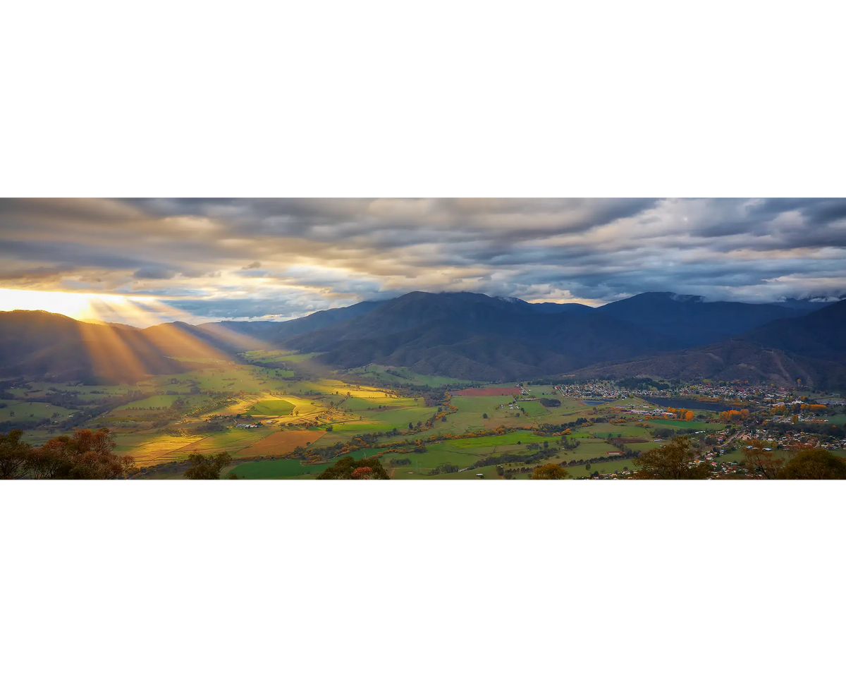 Fingers Of Light - Sun rays over Mount Beauty, Victoria.