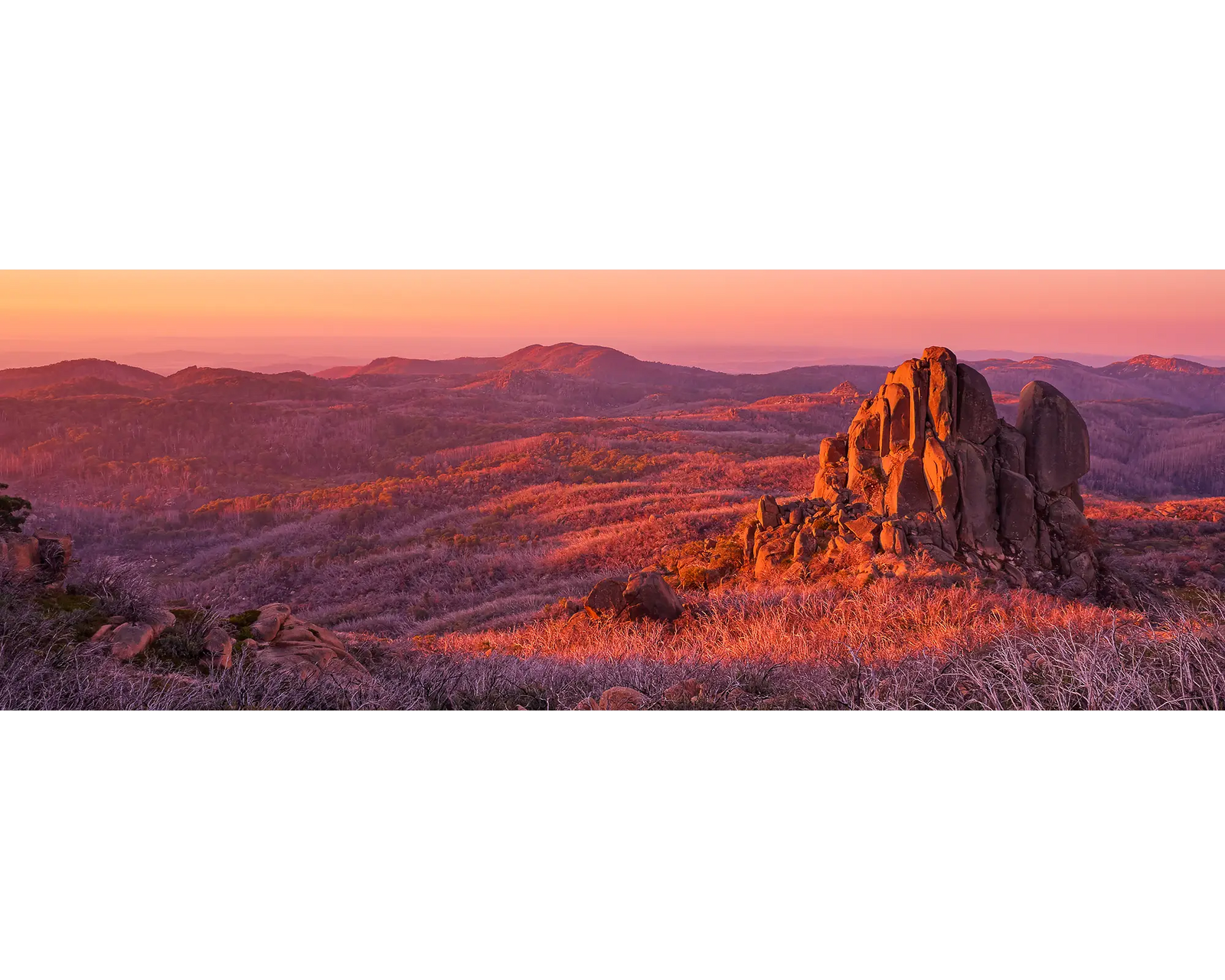 Sunset over the Cathedral at Mount Buffalo, Mount Buffalo National Park, Victoria. 