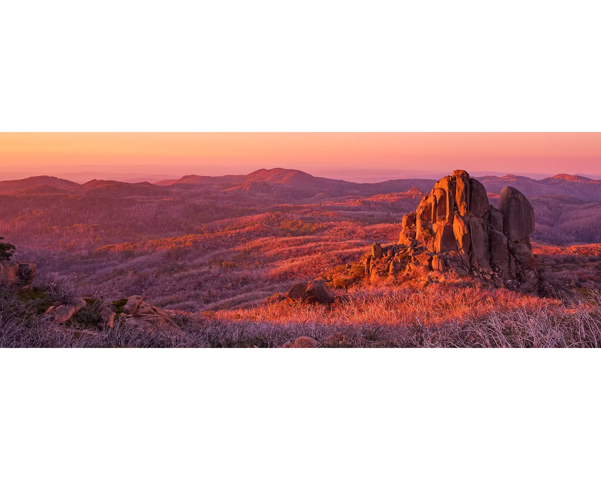 Sunset over the Cathedral at Mount Buffalo, Mount Buffalo National Park, Victoria. 