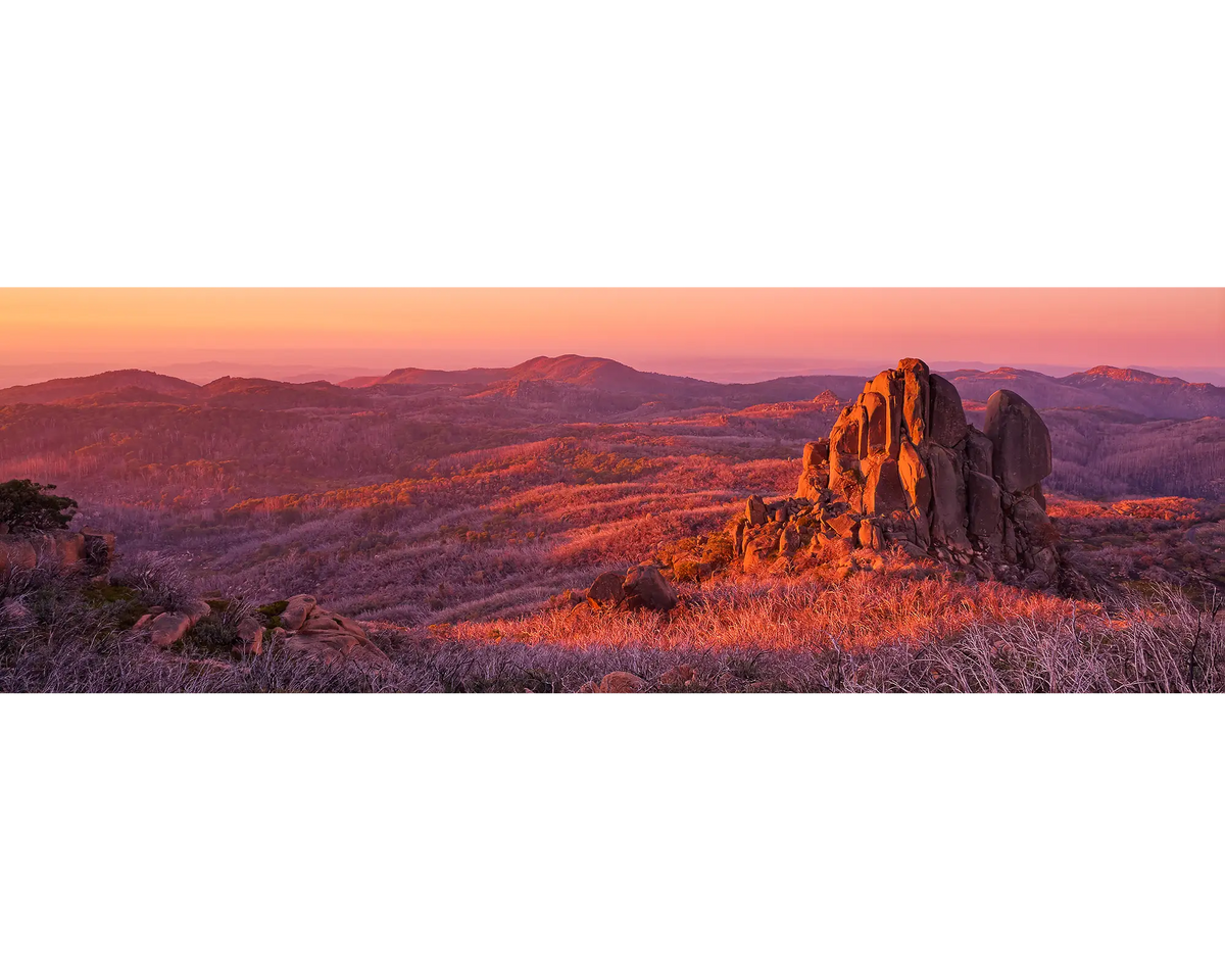 Fire And Rock. Sunset on the Cathedral, Mount Buffalo, Victoria, Australia.