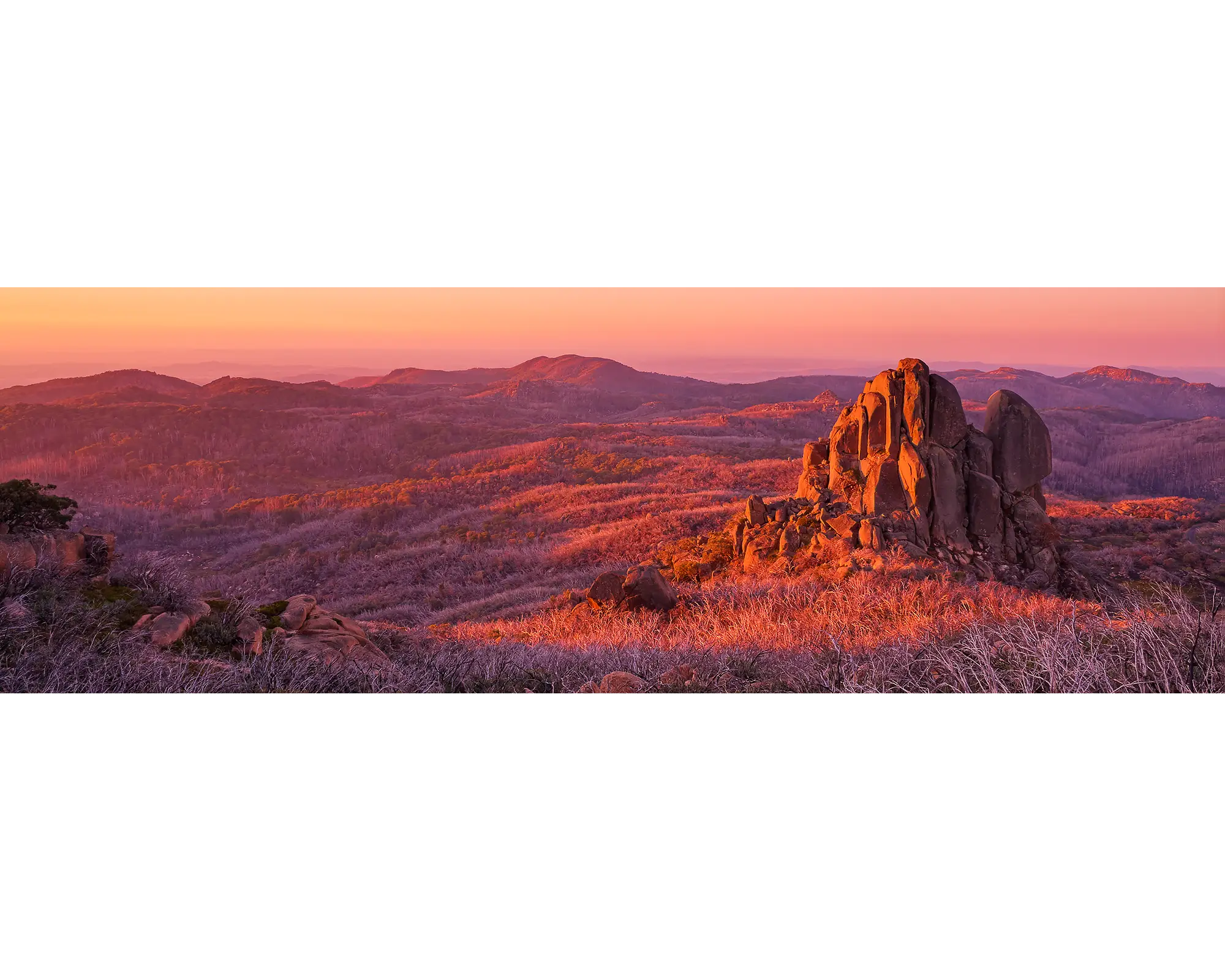 Fire And Rock. Sunset on the Cathedral, Mount Buffalo, Victoria, Australia.