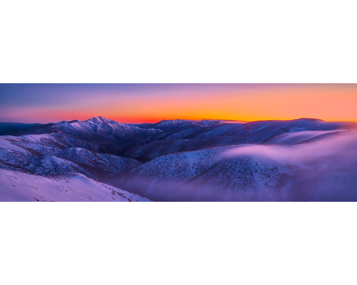 First Light. Winter sunrise over Mount Feathertop, Alpine National Park, Victoria, Australia.