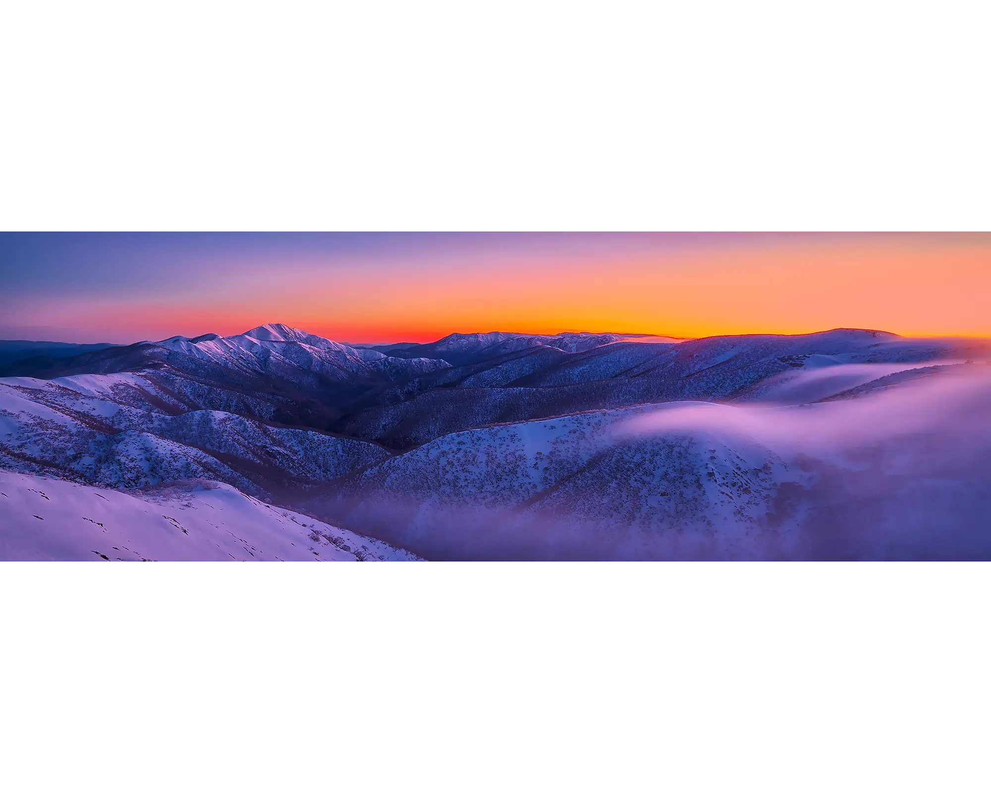 First Light. Winter sunrise over Mount Feathertop, Alpine National Park, Victoria, Australia.