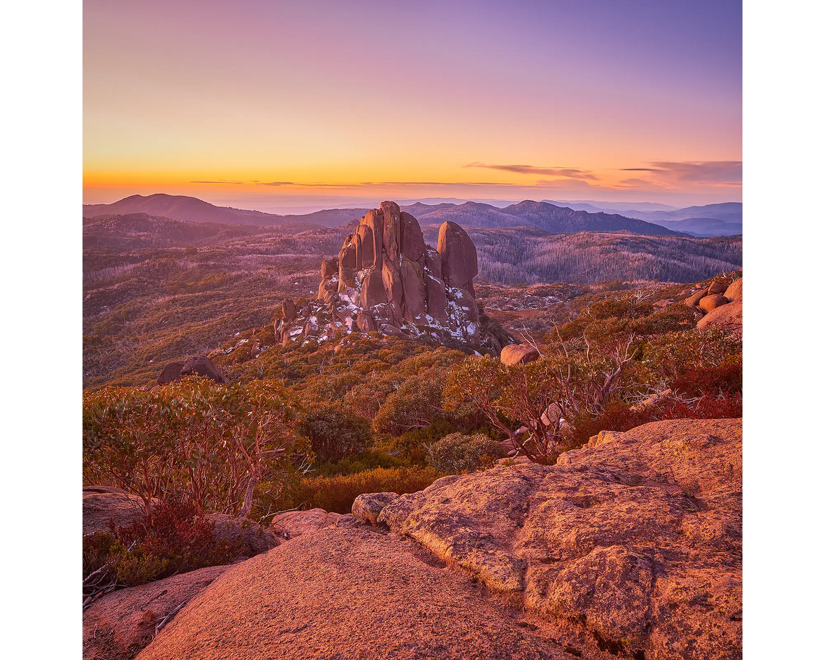 First snow on the Cathedral, Mount Buffalo National Park, Vicotria, Australia.