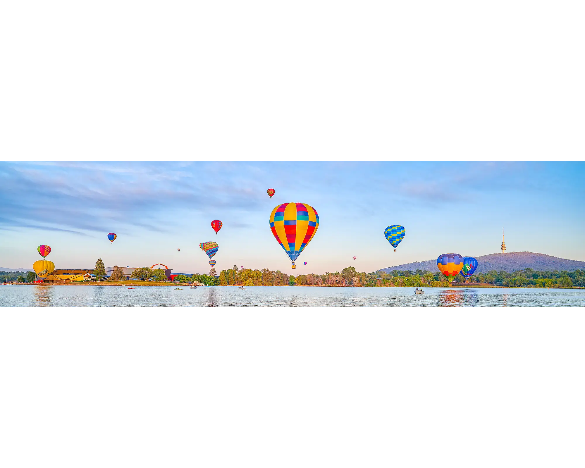 Floating. Hot air baloons over Canberra during Enlighten Festival, Balloon Spectacular, Canberra.