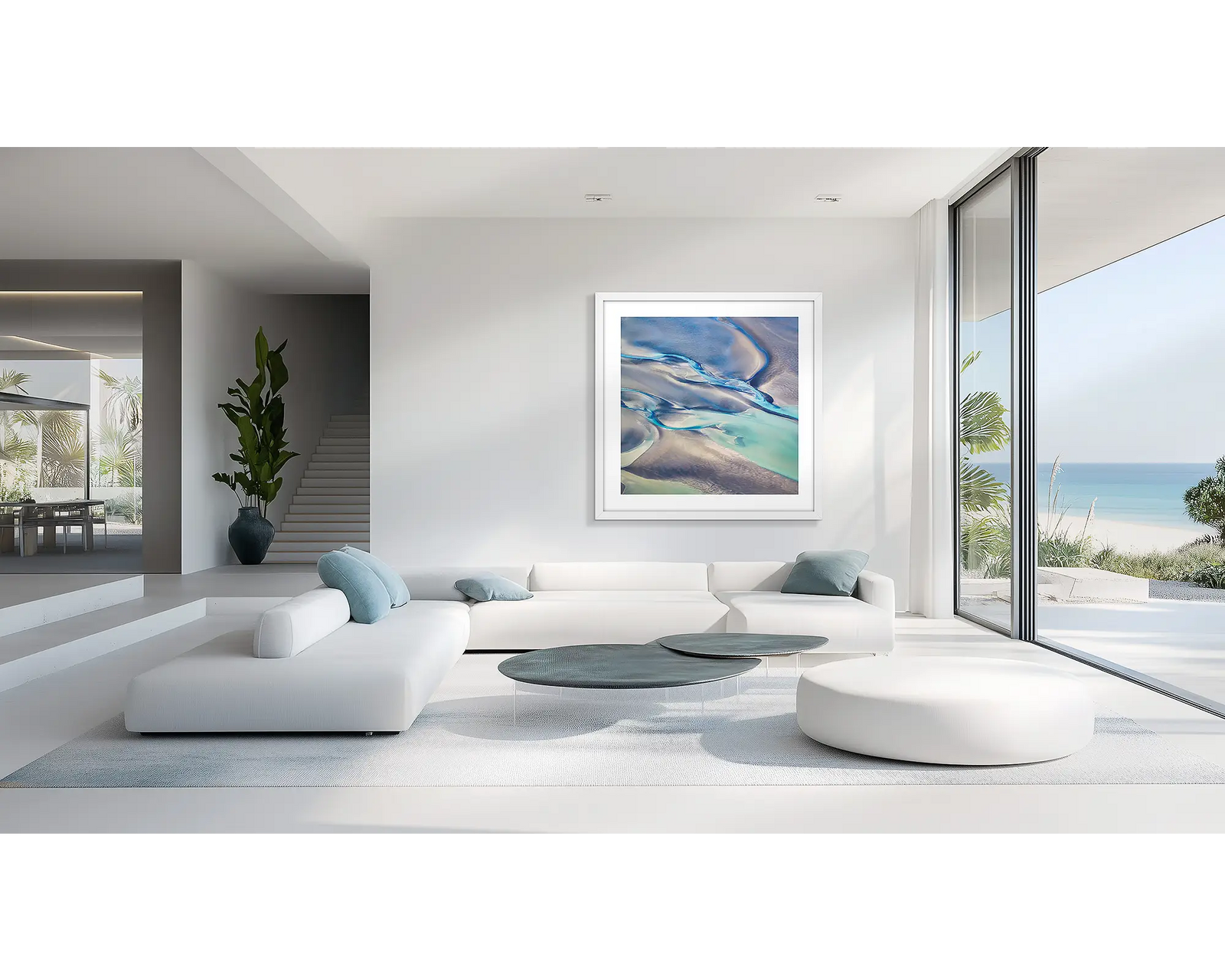 Framed abstract wall art print of tidal patterns at Roebuck Bay. 