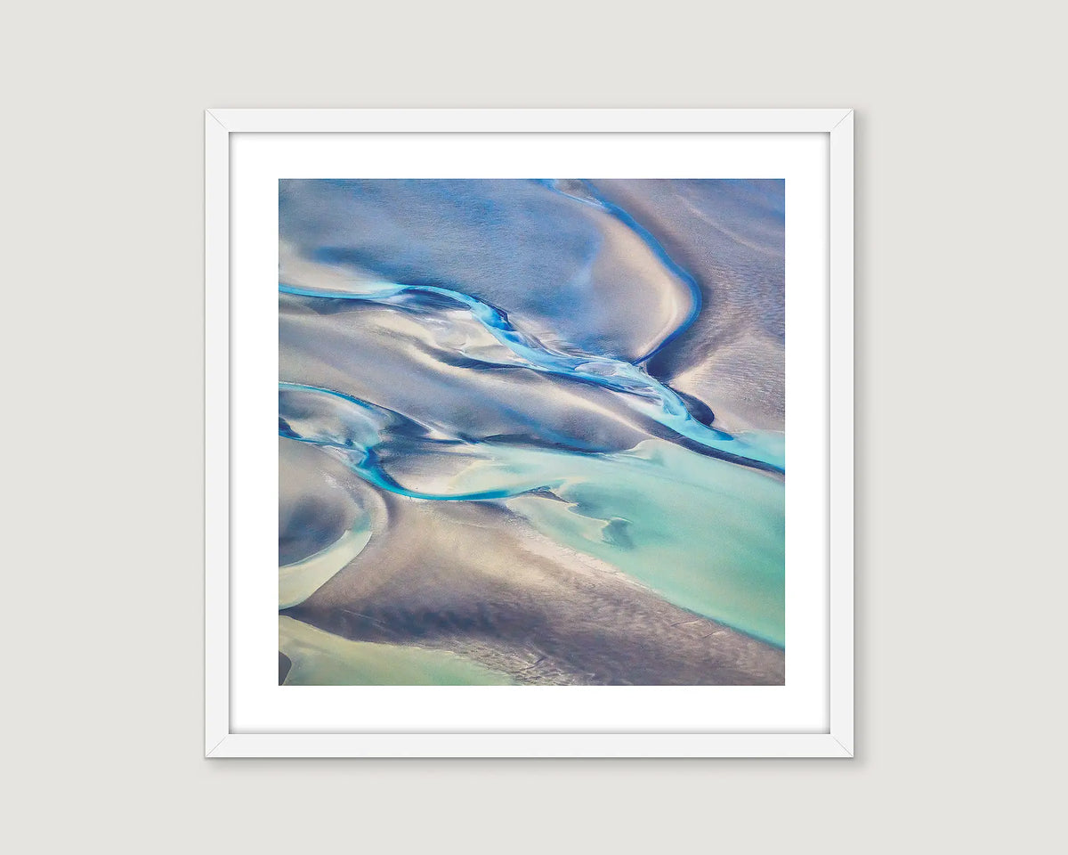 Framed abstract wall art print of tidal patterns at Roebuck Bay. 