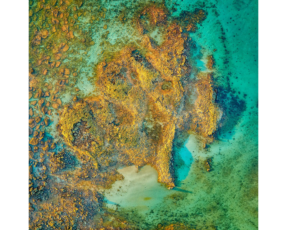 Aerial view of exposed rock at James Price Point, the Kimberley, WA. 