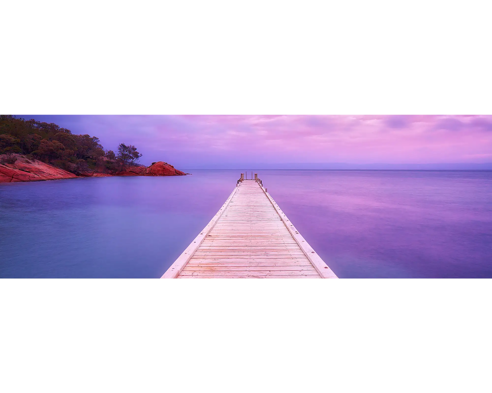 Freycinet Retreat. Jetty at sunrise, Oyster Bay, Tasmania, Australia.