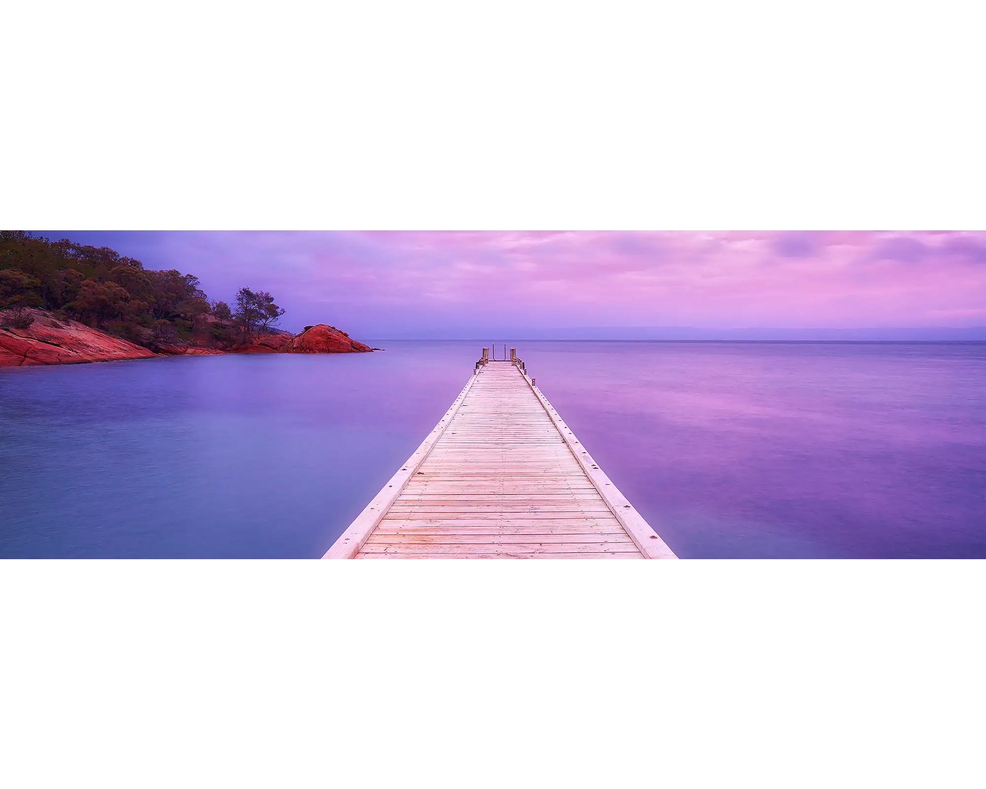 Freycinet Retreat. Jetty at sunrise, Oyster Bay, Tasmania, Australia.