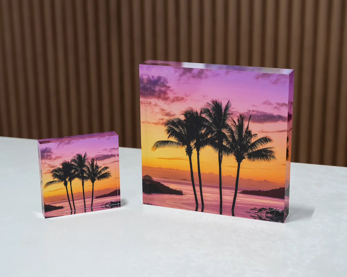 Escape To The Mountains. Acrylic block of sunset over Kosciuszko National Park, 10cm and 19cm acrylic blocks.