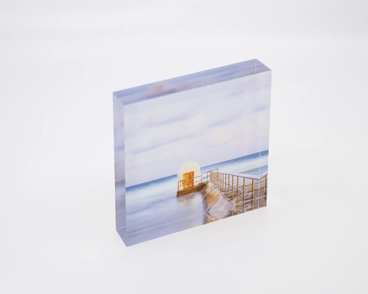 Golden Door. Acrylic block of dusk at Merewether Baths Newcastle.