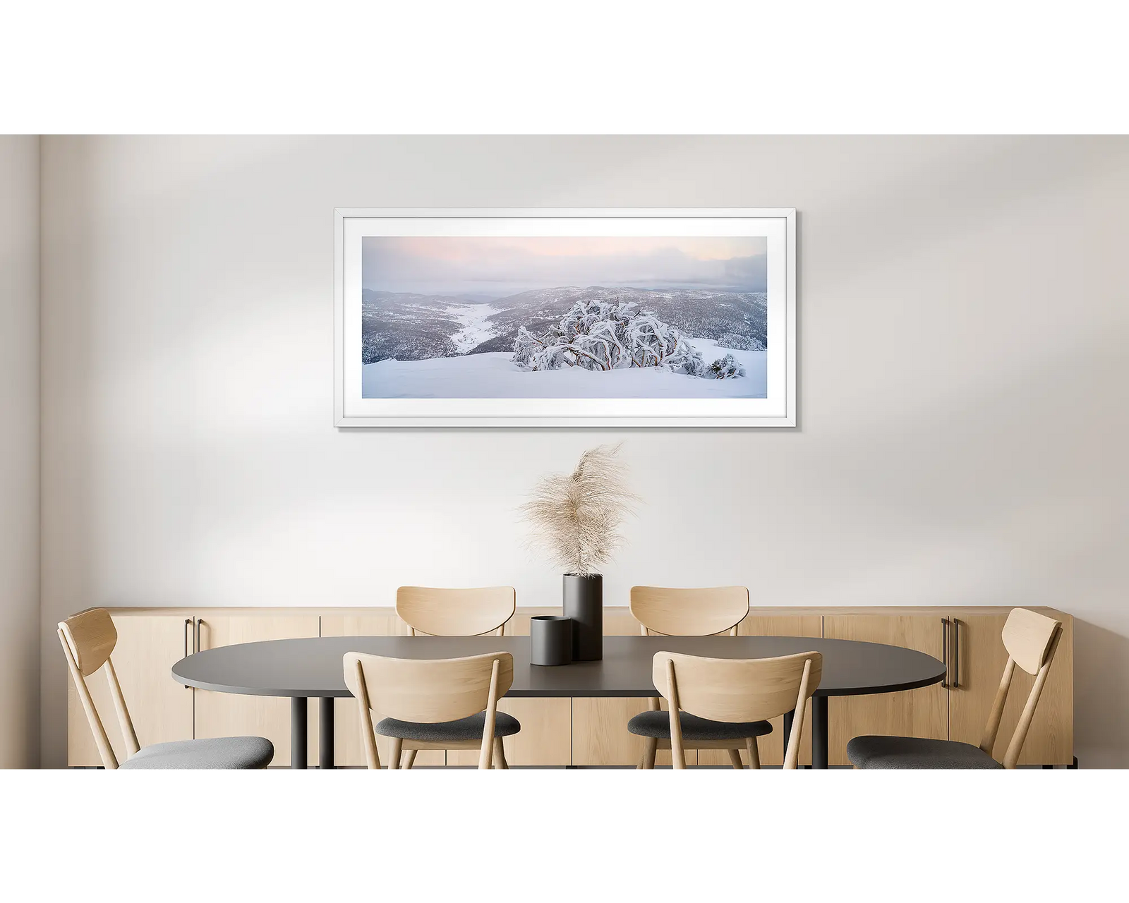 Guardian of the Valley. Snow gum overlooking the snow covered valley below.