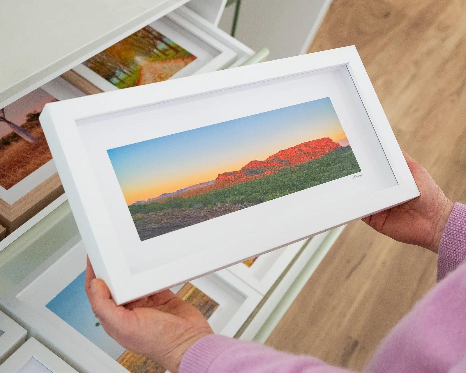 Framed wall art print of a sunset over Nourlangie Rock, Kakadu. 