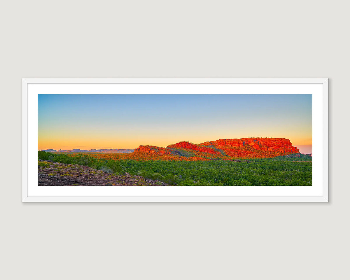 Framed wall art print of a sunset over Nourlangie Rock, Kakadu. 