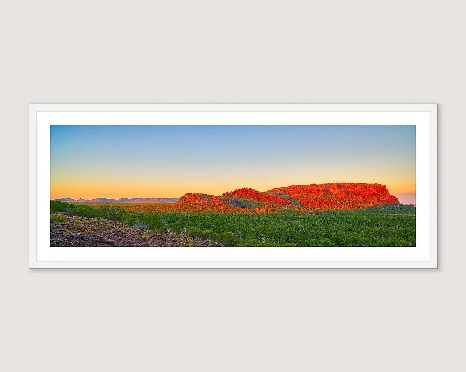 Framed wall art print of a sunset over Nourlangie Rock, Kakadu. 