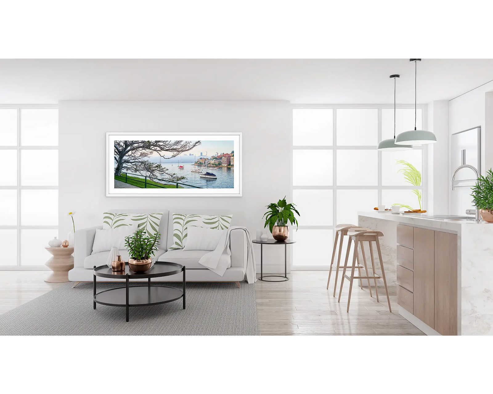 Sydney Harbour with fog at sunrise.