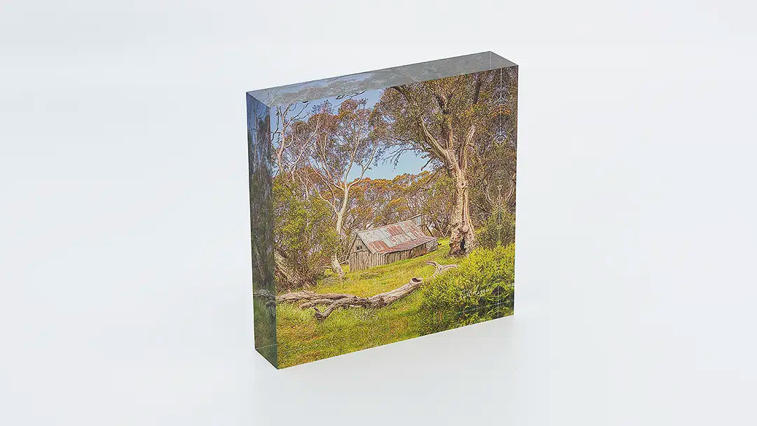 High Country Hut acrylic block collection. Australian Artwork.