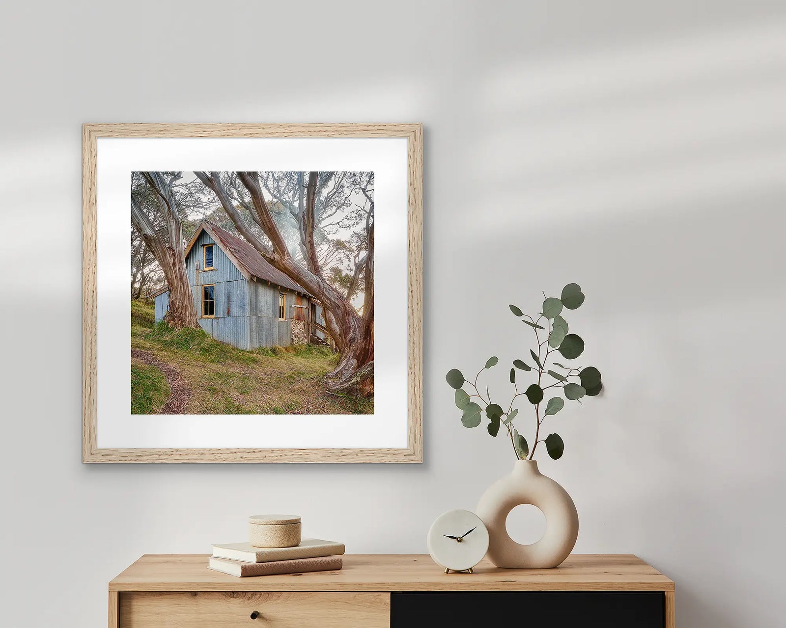 Cope Hut amongst snow gums on the Bogong High Plians.