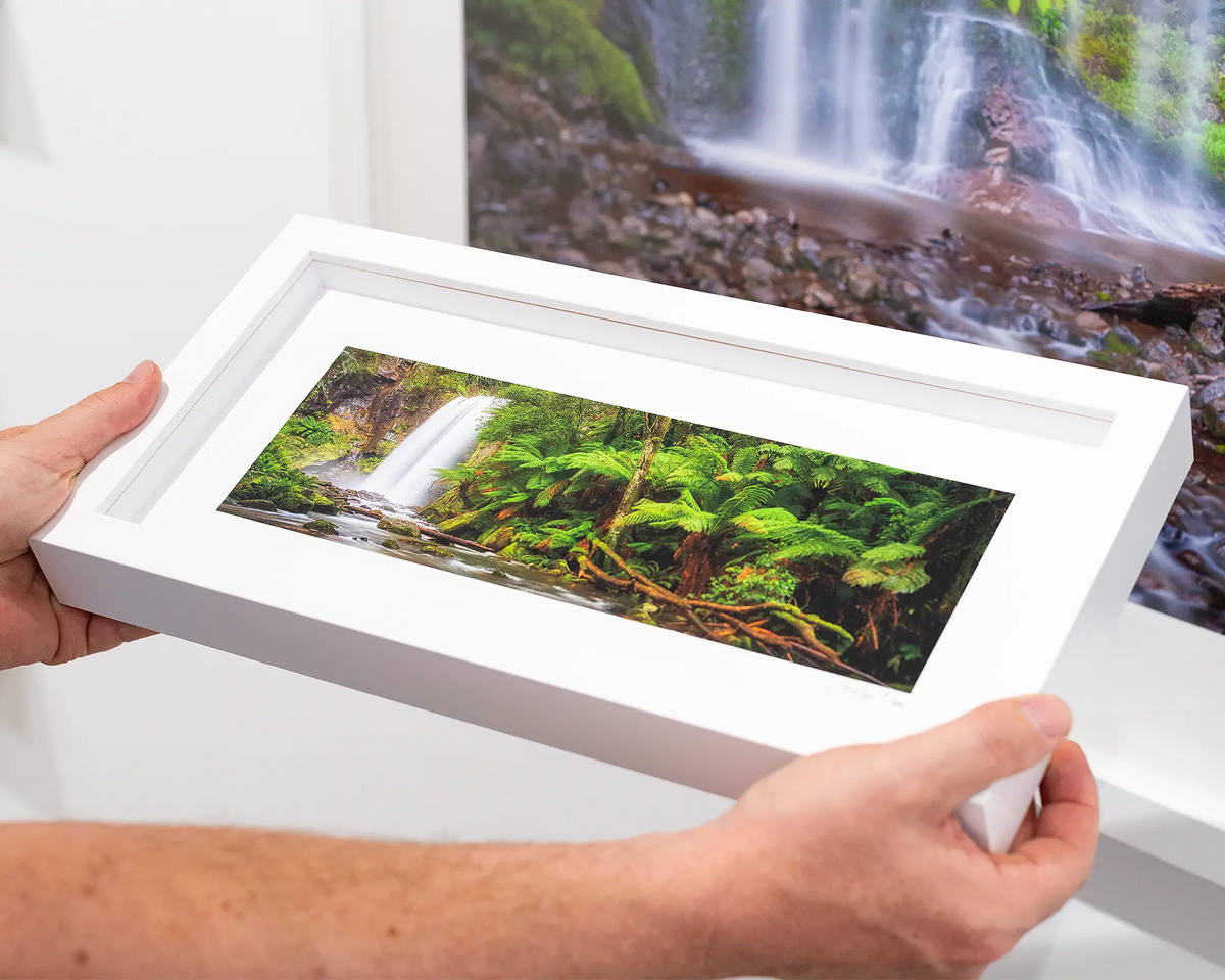 Hopetoun Falls - Waterfall walla rt print with small white frame.